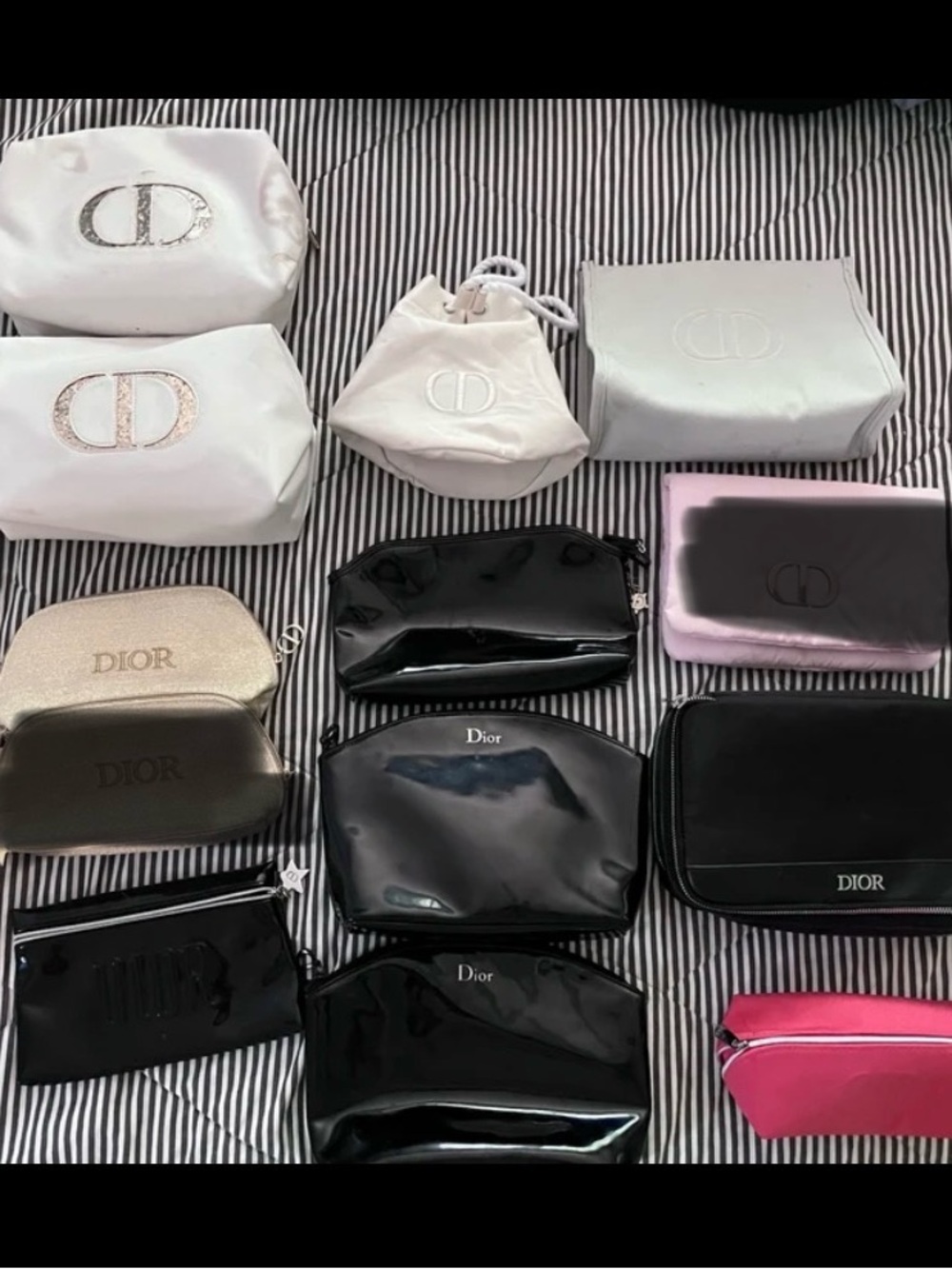 Dior Cosmetic Pouch Set in White, Black, Pink, Gold